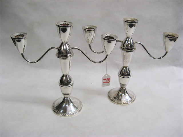 Appraisal: PAIR OF AMERICAN STERLING SILVER CANDELABRA three-light convertible to single