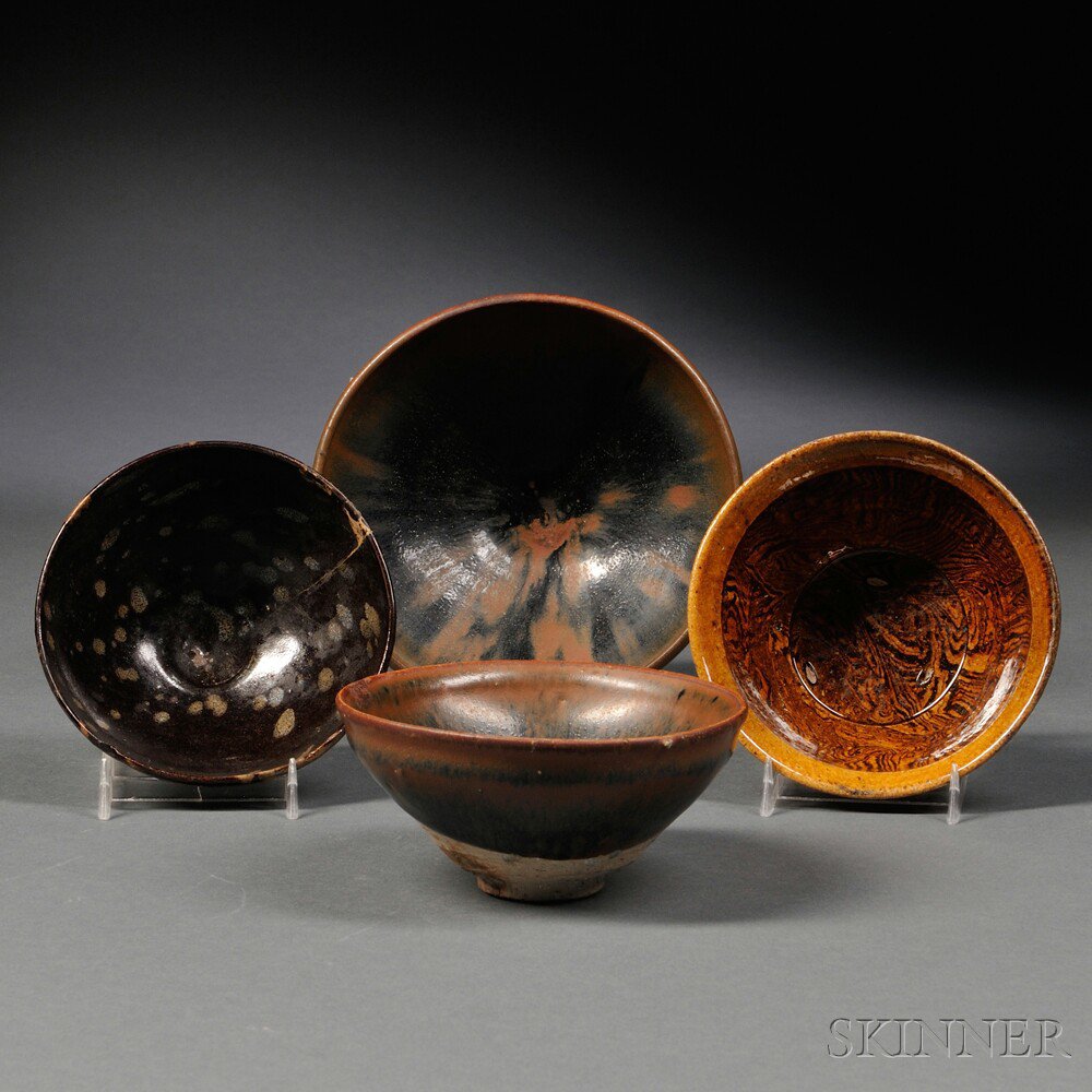 Appraisal: Four Blackware Bowls China Song Dynasty style two hare's fur