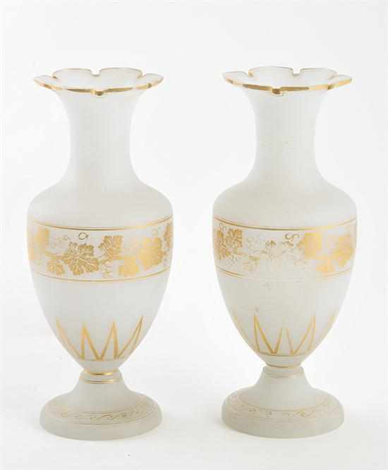 Appraisal: Pair French gilt opaline glass vases circa scalloped rim on