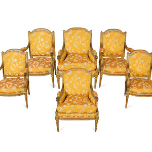 Appraisal: A Louis XVI Giltwood Six-Piece Salon Suite Circa comprising a