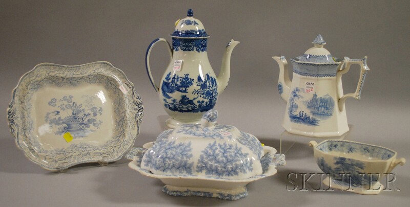 Appraisal: Five Pieces of English Blue and White Transfer Pattern Staffordshire