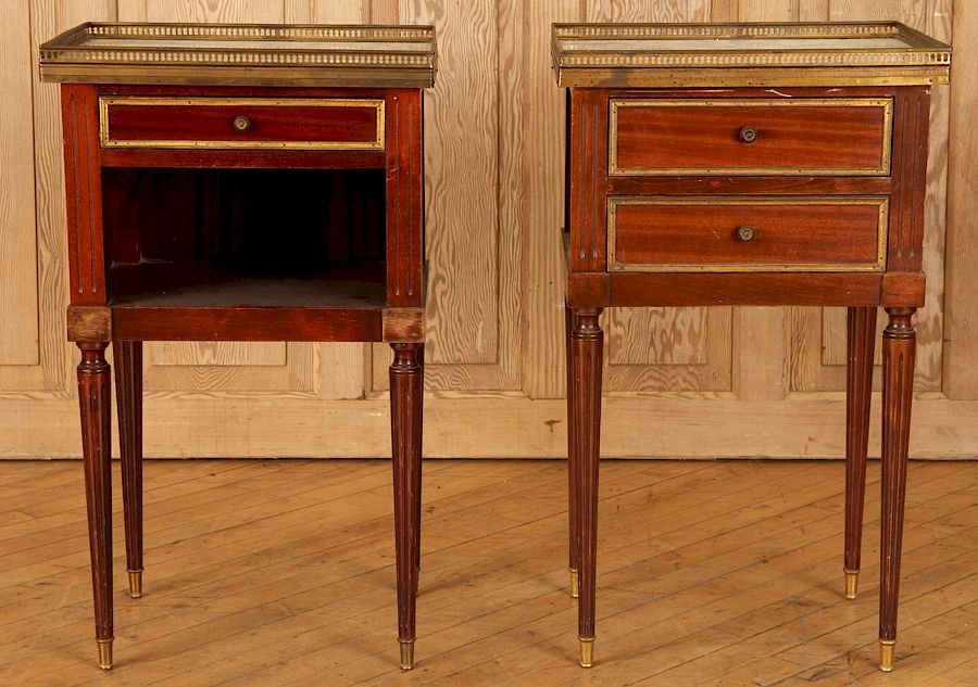 Appraisal: PAIR FRENCH LOUIS XVI STYLE MAHOGANY SIDE TABLES A pair