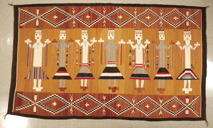 Appraisal: PICTORIAL NAVAJO CEREMONIAL WALL RUG Yei Spirit Dancers very finely