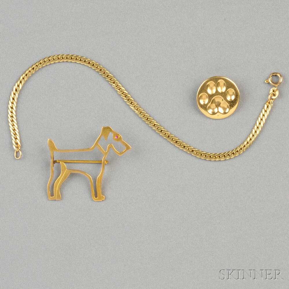 Appraisal: Two kt Gold Dog-themed Jewelry Items a terrier brooch and