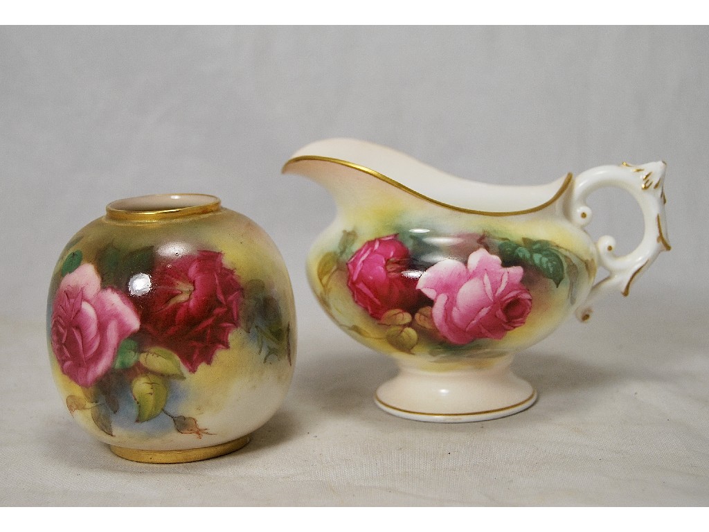 Appraisal: Royal Worcester cream jug painted with pink roses on a