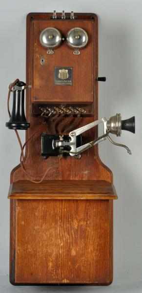 Appraisal: American Electric Two Box Telephone Circa Oak Swing away transmitter