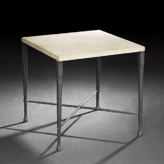 Appraisal: Contemporary Marble and Iron Side Table the square taupe marble