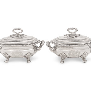 Appraisal: A Pair of George III Silver Sauce Tureens Joseph Hardy