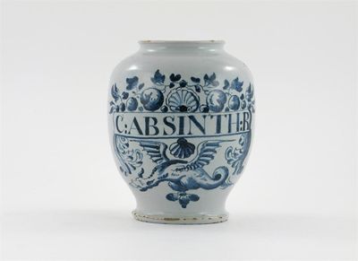 Appraisal: An unusual delftware dry drug jar painted with a flying