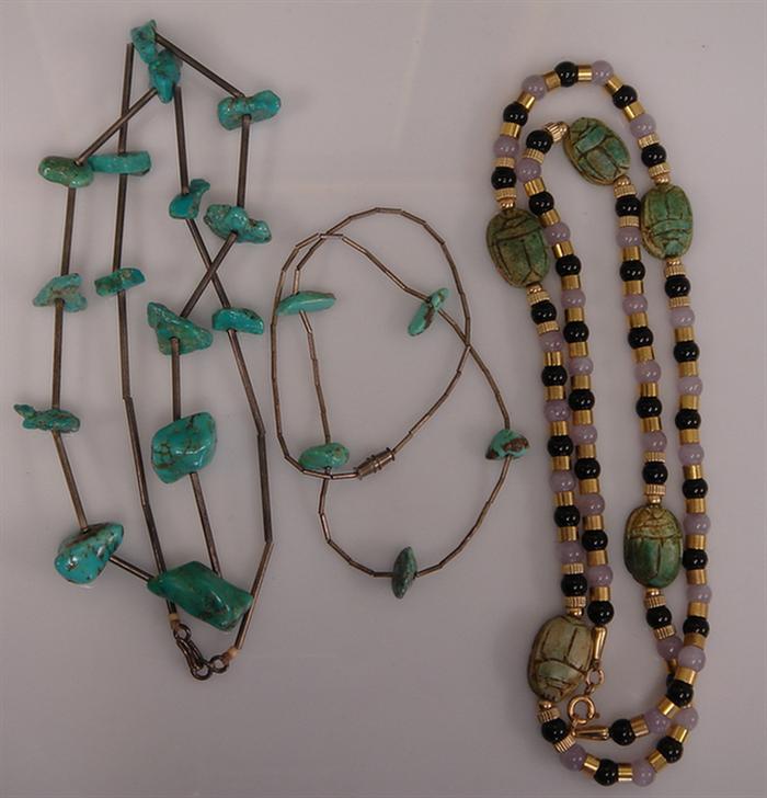 Appraisal: Turquoise etc Beaded Neclaces Includes turquoise shell silver necklaces silver