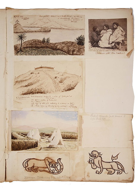 Appraisal: FIVE PAGES OF WATERCOLOUR SKETCHES AND PHOTOGRAPHS from a Victorian