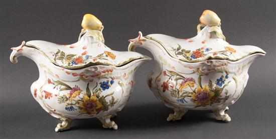 Appraisal: Pair of Nove Italian floral decorated faience soup tureens th