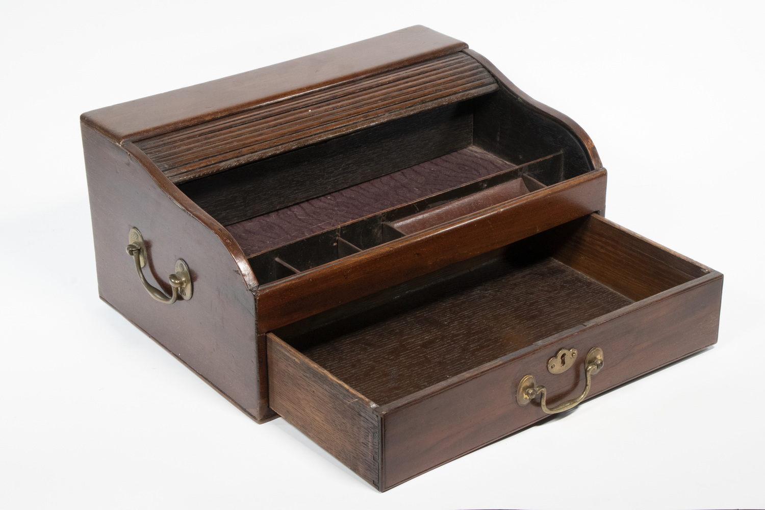 Appraisal: ENGLISH TAMBOUR TOP WRITING BOX Mid- th c Mahogany Writing