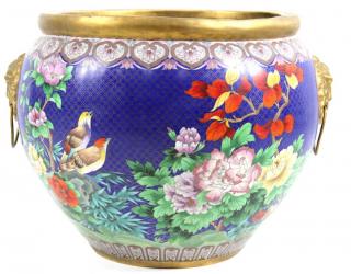 Appraisal: Large Vintage Cloisonne Planter Japanese Unsigned Heavy Nice Quality Measures