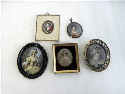 Appraisal: Group of five Continental miniature portraits of young women th