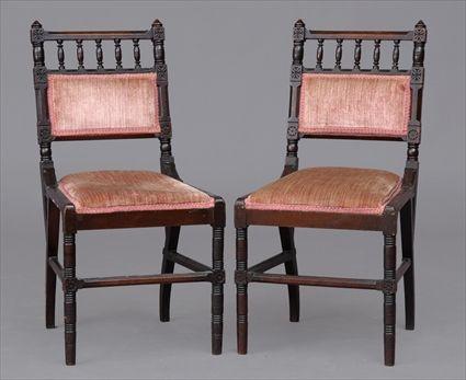 Appraisal: PAIR OF AMERICAN AESTHETIC MOVEMENT WALNUT SIDE CHAIRS After a