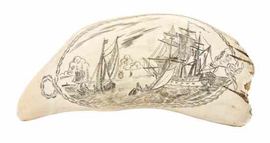 Appraisal: A Scrimshaw Whale's Tooth one side depicting a whale hunt