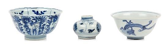 Appraisal: Three Blue and White Porcelain Articles Diameter of largest inches