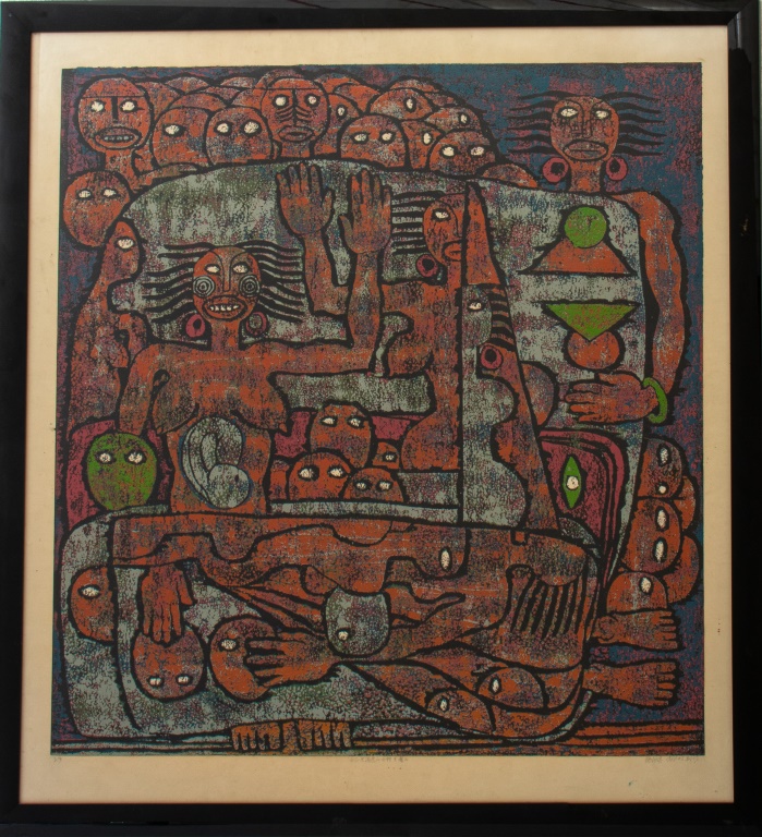 Appraisal: SOUTHEAST ASIAN ABSTRACT FIGURATIVE LITHOGRAPH Southeast Asian abstract figurative color