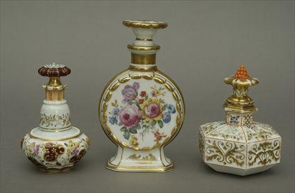 Appraisal: Three French Gilt and Polychrome Decorated Porcelain Scent Bottles to