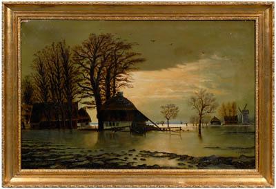 Appraisal: Dutch landscape painting quot After the Storm quot flood scene