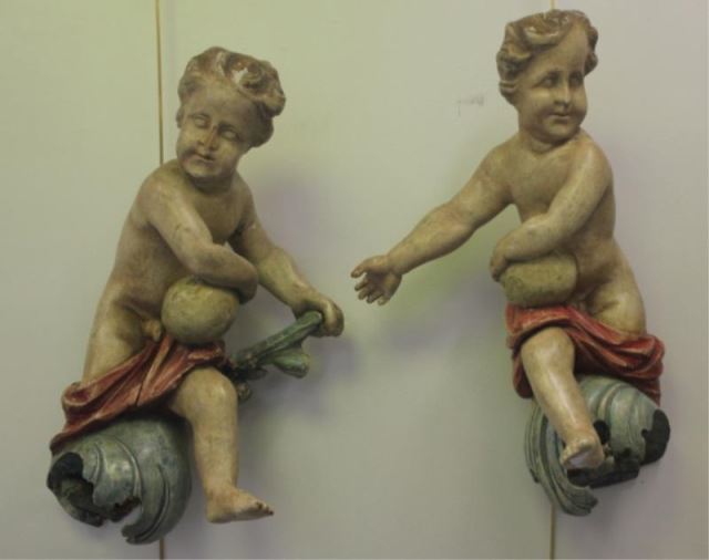 Appraisal: Pair of Antique Polychrome Putti From a Stamford CT location