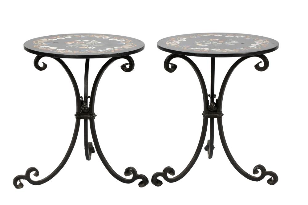 Appraisal: PAIR OF PIETRA DURA-INLAID TABLES th century the round tops