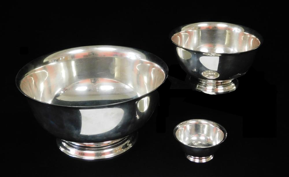 Appraisal: STERLING Three graduated Revere form reproduction bowls two stamped Gorham