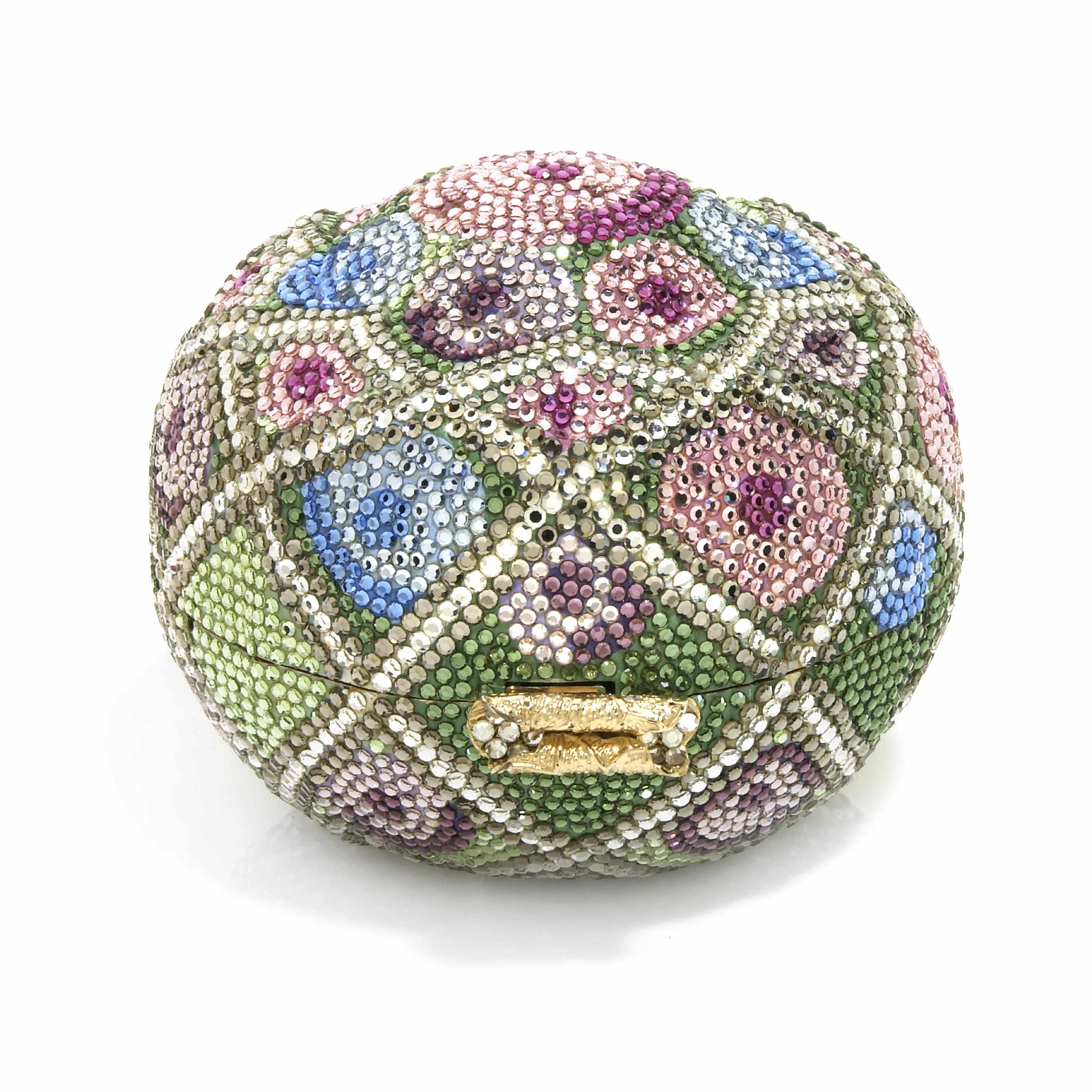 Appraisal: A multi-colored crystal floral bud with a gold leaf closure