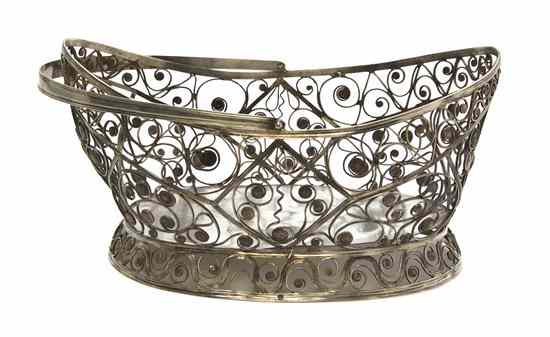 Appraisal: A Continental Silver Wirework Basket having an open scrollwork design