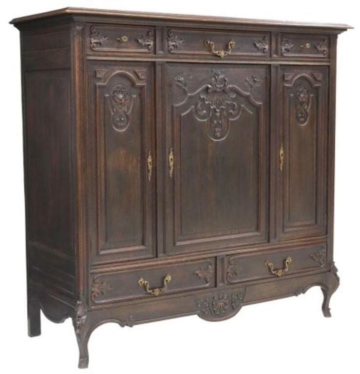 Appraisal: French Provincial Louis XV style carved oak sideboard late th