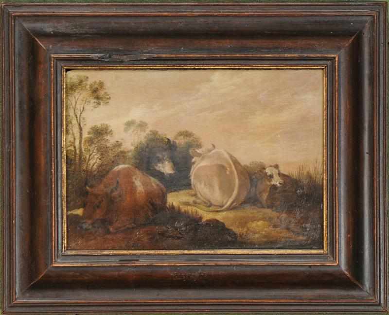 Appraisal: DUTCH SCHOOL CATTLE IN A LANDSCAPE Oil on panel initialed