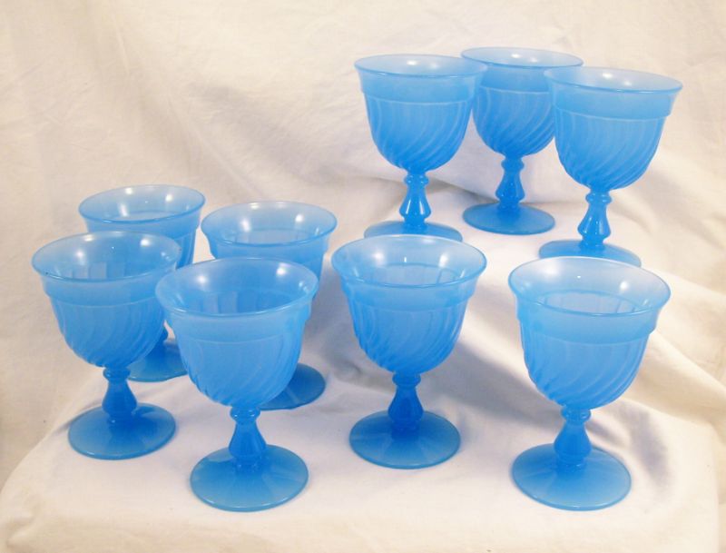 Appraisal: - Opaque Blue Goblets Nine goblets in a corn flower