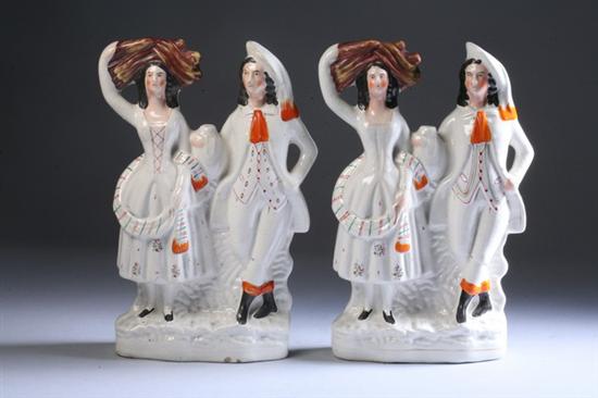 Appraisal: PAIR STAFFORDSHIRE FIGURAL GROUPS OF A SCOTTISH COUPLE mid- th