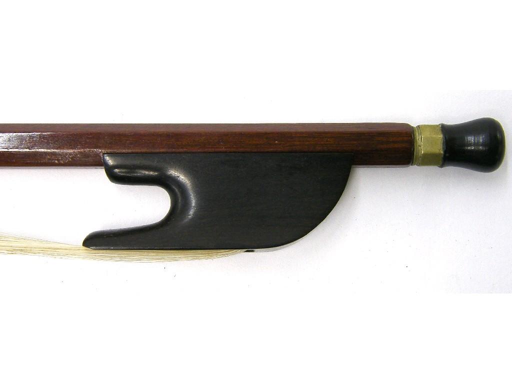 Appraisal: Bass viol bow unstamped the stick round with ebony frog