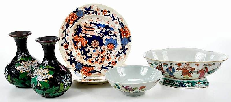 Appraisal: Six Asian Porcelain Bronze Tableware Objects Chinese Japanese th th