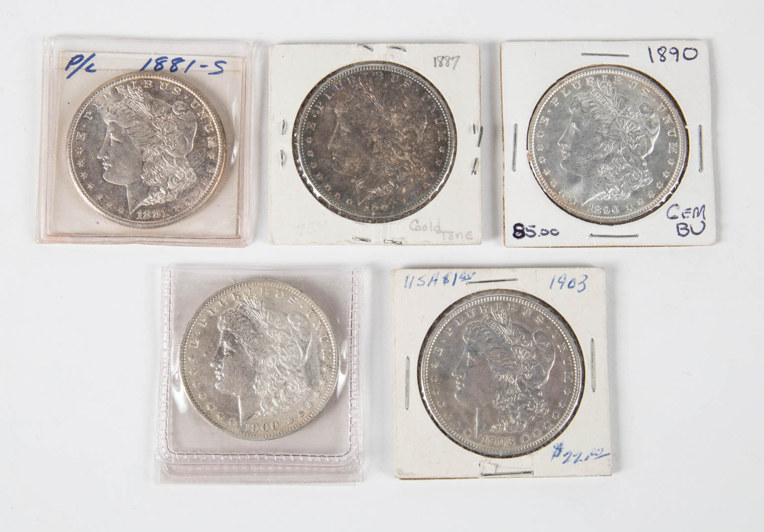 Appraisal: USA Morgan Dollars s- Five Morgan Dollars s MS choice