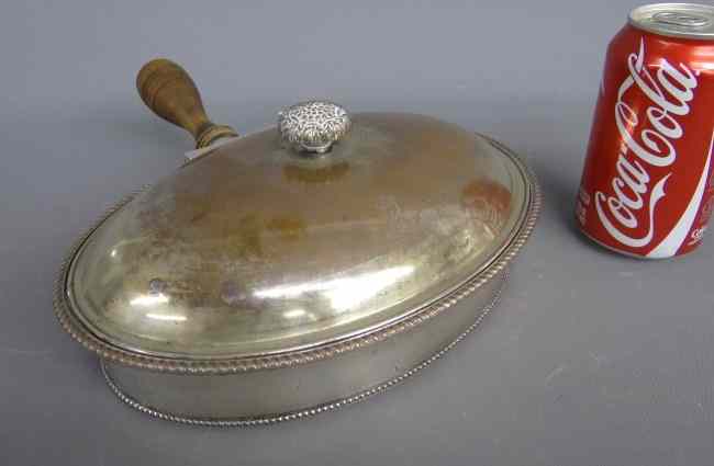 Appraisal: Sheffield serving tray with wooden handle '' Length