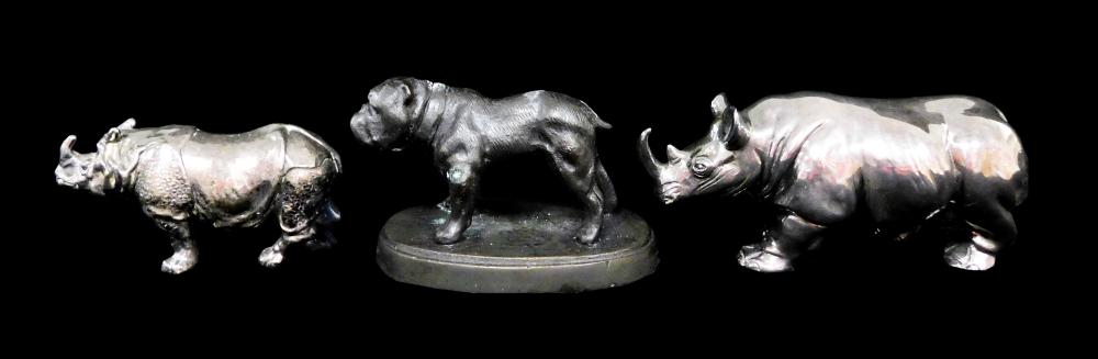 Appraisal: SILVER Two sterling Rhinosaurous figures and one bronze bulldog details