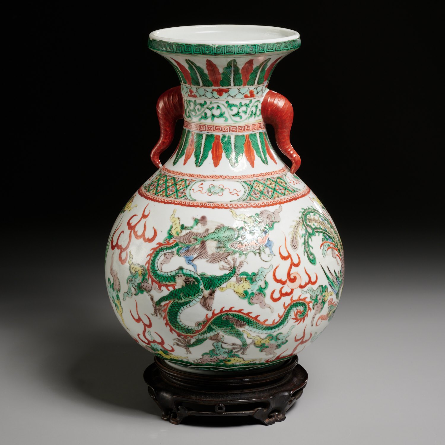 Appraisal: CHINESE WUCAI YUHUCHUNPING DRAGON VASE Qing Dynasty likely th c