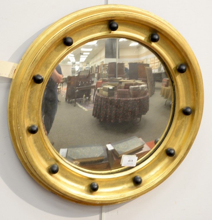 Appraisal: Regency diminutive gilt convex mirror having circular gilt frame with