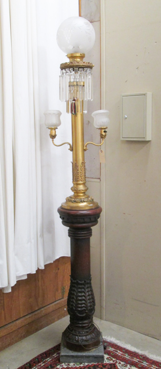 Appraisal: THREE-LIGHT 'LAMP POST' FLOOR LAMP featuring a brass lamp surmounting