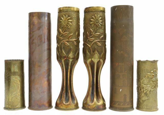 Appraisal: lot of WWI-era trench art vases fashioned from artillery shells