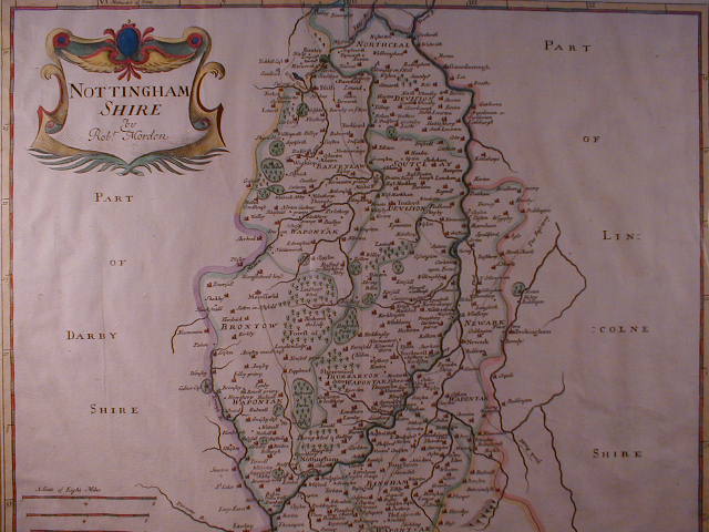 Appraisal: A hand coloured Nottinghamshire map by Robert Morden Hogarth framed