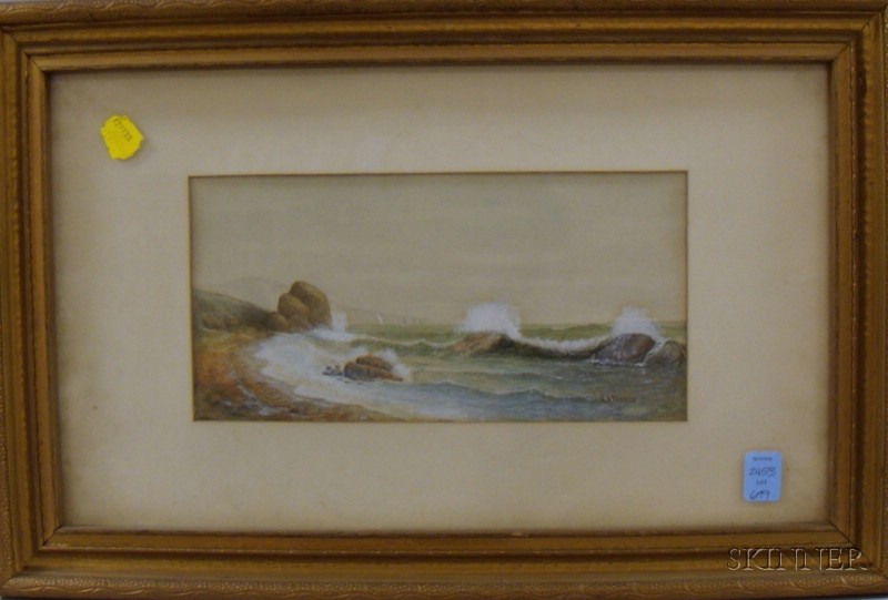 Appraisal: Framed Watercolor on Paper board Coastal View with Crashing Surf