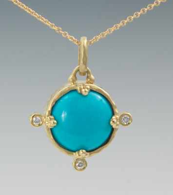 Appraisal: A Ladies' Blue Cabochon and Diamond Pendant on Chain k