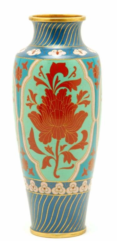 Appraisal: Cloisonne vase of elongated form with brass body and blue