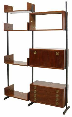 Appraisal: Italian mid-century modern modular bookcase c s three narrow metal