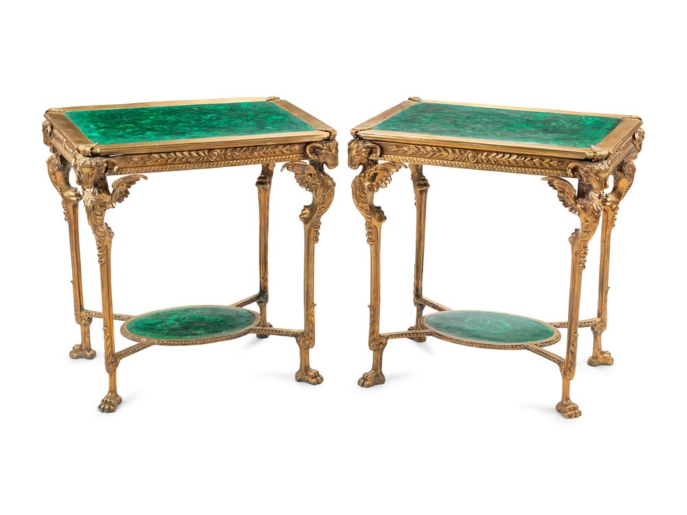 Appraisal: A Pair of Neoclassical Style Gilt Bronze and Malachite Tables