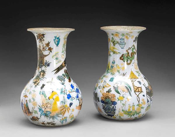 Appraisal: A pair of Italian arte povera decalamania glass vases th